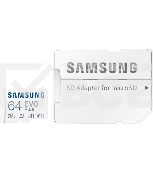 Флеш карта microSDXC 64GB Samsung EVO Plus Memory Card Samsung UHS-I U1 Class 10, Adapter, 130 MB/s, 10000 циклов, - 25°C to 85°C, RTL Samsung MB-MC64KA