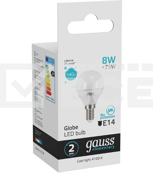 Лампа светодиодная LED 8Вт E14 220В 4100К Elementary шар 53128 Gauss