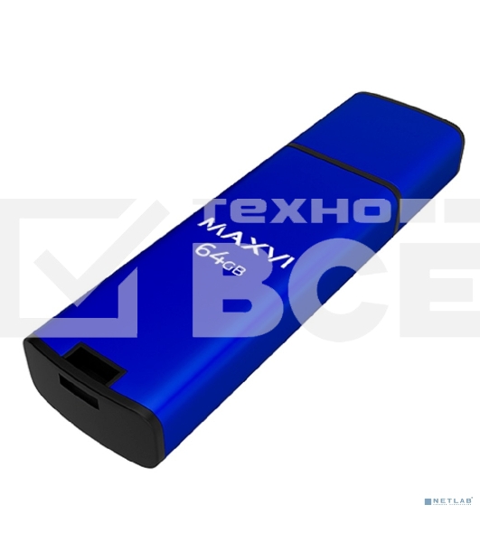 Флешка USB R/W Maxvi MP2 64Gb USB 2.0 blue, монолит с колпачком, ABS пластик + металл