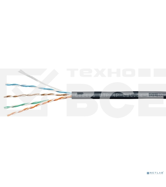Кабель витая пара Cabeus UTP-4P-Cat.5e-SOLID-OUT-PE-UV U/UTP 5e кат. 4 пары (24 AWG), одножильный, для внешней прокладки, PE-UV (305 м)
