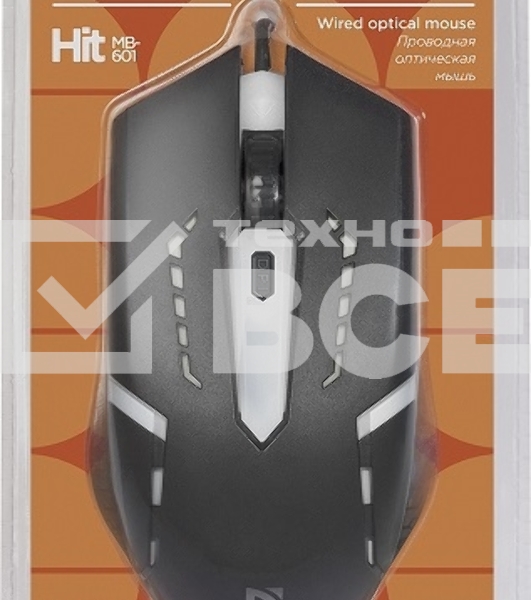Мышь проводная Defender Hit MB-601 черный, 1200 dpi, USB, кнопки - 4