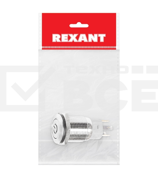 Кнопка  антивандальная Ø16 250В Б/Фикс (5с) (ON)-OFF плоская подсв/красная POWER  Rexant