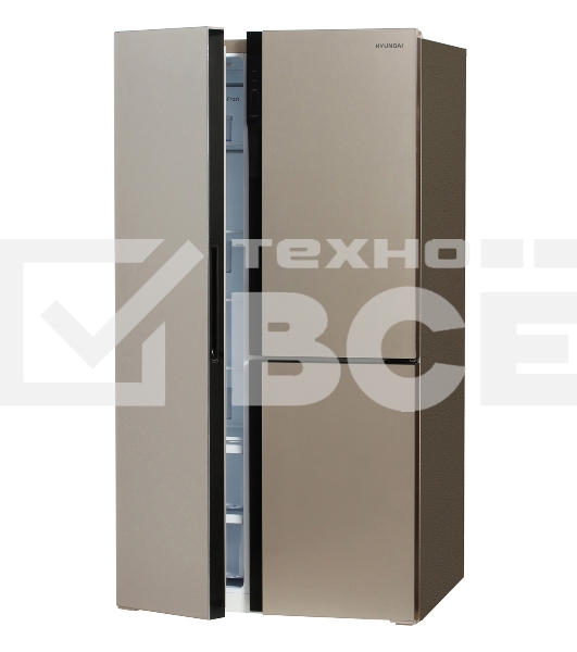 Холодильник Hyundai CS6073FV шампань трехкамерный 329/223л морозилка сбоку, No Frost, Side by Side