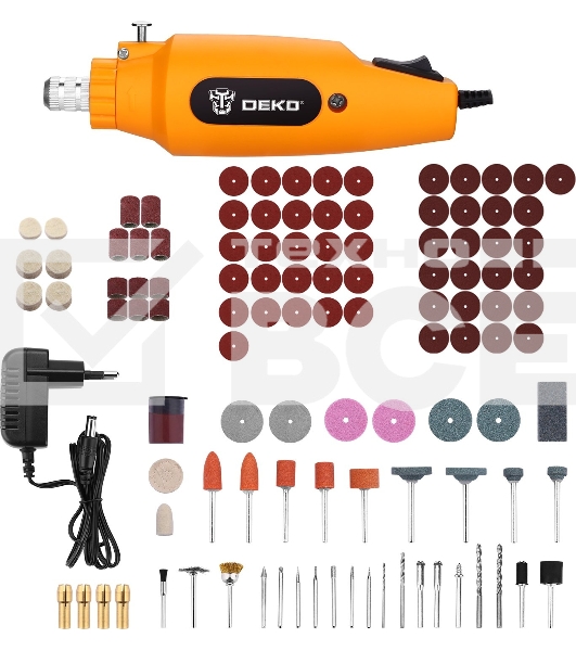 Прямошлифовальная машина (гравер) Deko DKRT150 в кейсе+110 аксессуаров 150Вт насадок:110 кейс