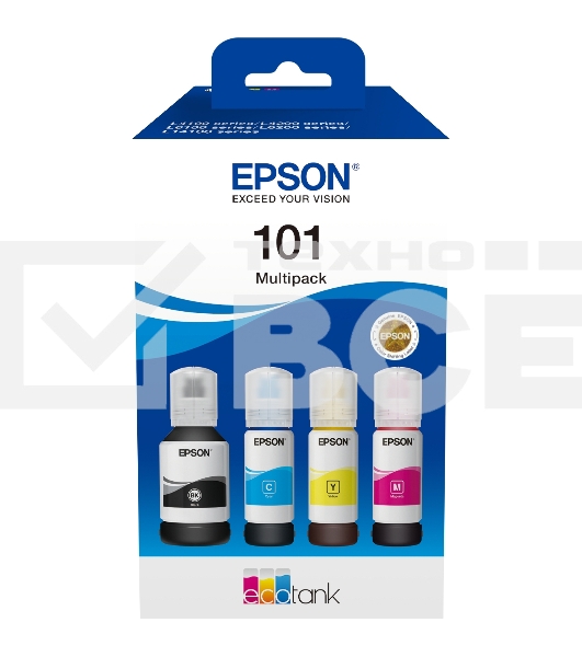 Чернила оригинальные Epson 101 / C13T03V64A мультипак, черный 127 мл., голубой, пурпурный, желтый - 210 мл. для Epson
