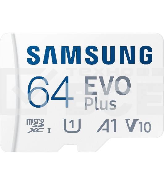 Флеш карта microSDXC 64GB Samsung EVO Plus Memory Card Samsung UHS-I U1 Class 10, Adapter, 130 MB/s, 10000 циклов, - 25°C to 85°C, RTL Samsung MB-MC64KA