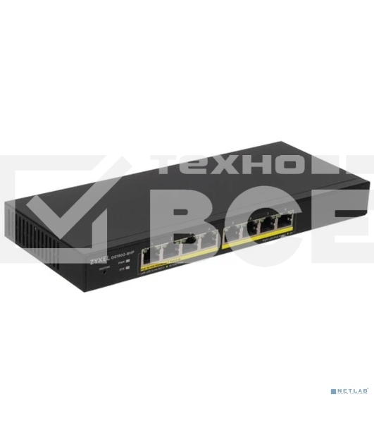 Коммутатор Smart L2 PoE+ Zyxel GS1900-8HP, 8xGE PoE+, настольный, бесшумный, бюджет PoE 70 Вт