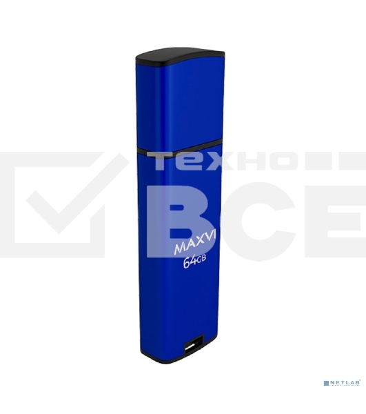 Флешка USB R/W Maxvi MP2 64Gb USB 2.0 blue, монолит с колпачком, ABS пластик + металл