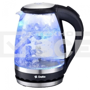 Чайник электрический Delta DL-1202 корпус из жаропрочного стекла, черный, 2200Вт, 1,5л