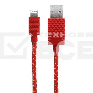 Кабель Qumo MFI кабель c разъемом Apple 8 pin, 0,15м, тканевая оплетка, цвет красный