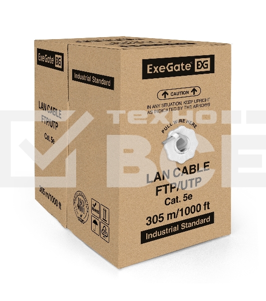Кабель ExeGate FTP 4 пары кат.5e медь, 24AWG, экран, бухта 305м, серый, PVC