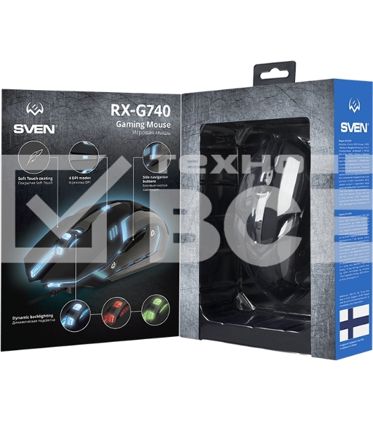 Мышь проводная SVEN RX-G740 черный, 2400 dpi, USB, кнопки - 6