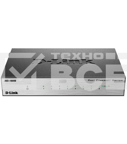 Неуправляемый коммутатор с 8 портами 10/100Base-TX D-Link DES-1008D/(K2A/K3A)RU/J1A/J2A/L2A/L2B