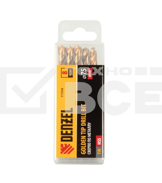 Сверло по металлу, 7,5 мм, HSS-Tin, Golden Tip, 8 шт. Denzel