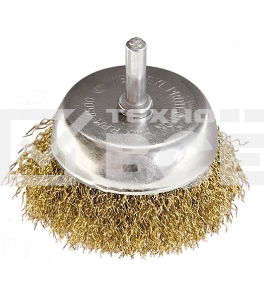 Щетка для дрели Matrix, 65 мм, 'чашка' со шпилькой, латунированная витая проволока