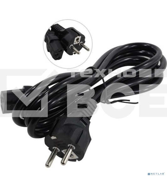 Кабель питания ExeGate Power PC-1,8P (Евровилка Schuko->С13) VDE-250V-3*1.0-CU, 10A, черный, 1.8м