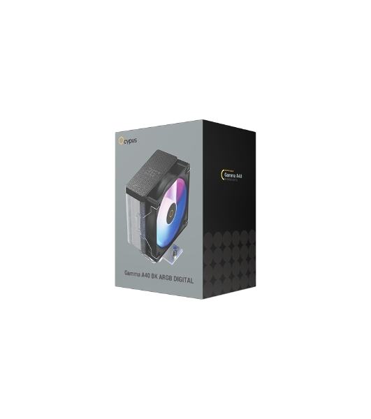 Кулер для процессора Ocypus Gamma A40 BK ARGB Digital, 100мм ARGB FAN, Top Display Panel, 4 HEAT PIPES, 4-PIN PWM, 600-2400 RPM, 29.5DBA, HYDRO BEARING, LGA115X/1200/1700/18XX, AM4/AM5