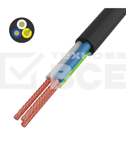 Провод соединительный ПВС 3x0,75 мм², черный, длина 10 метров, ГОСТ 7399-97 Rexant