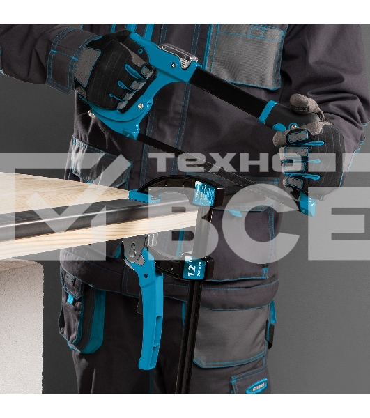 Струбцина реечная Gross быстрозажимная, металлический корпус, рычажный храповый механизм, 12