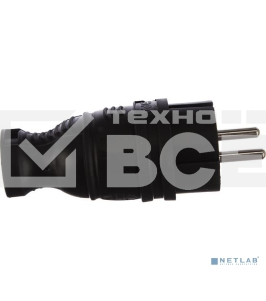 Вилка каучуковая ЭРА с заземл. прям. 16А IP44 черный