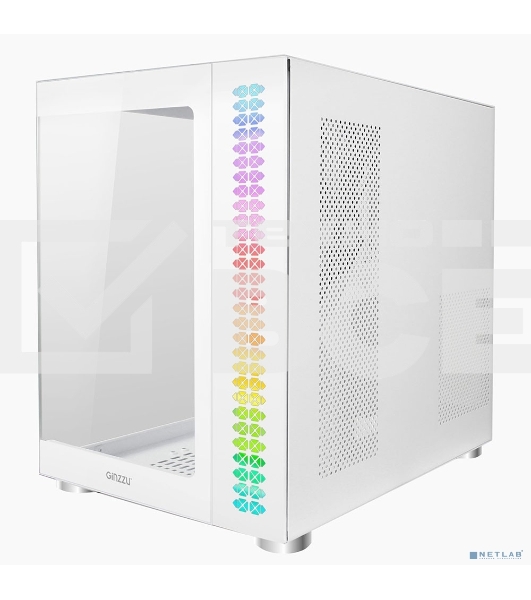 Компьютерный корпус Ginzzu V580 RGb подсветка, закаленное стекло 1хUSB 3.0,1хUSB 2.0, AU белый ATX