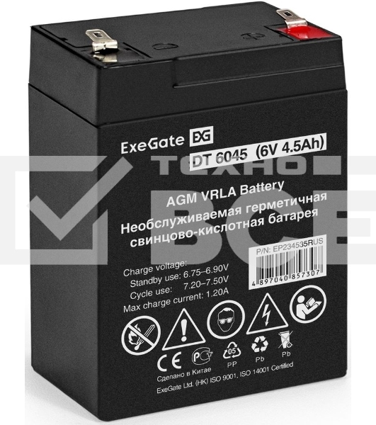 Батарея ExeGate EP234535RUS DT 6045/EXG645 (6V 4.5Ah) клеммы F1