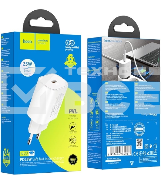 Сетевое зар./устр. Hoco N22 25W (PD+QC+AFC) USB Type-C универсальное белый