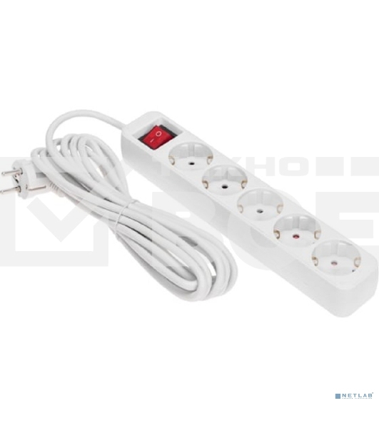 Удлинитель STANDARD 5 гнезд, 5м, 3х1,0мм², с/з, с выключателем, белый Rexant
