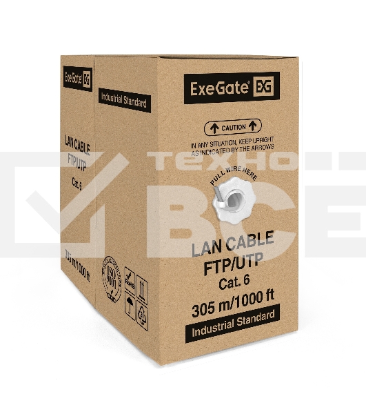 Кабель ExeGate FTP 4 пары кат.6 медь, 23AWG, экран, бухта 305м, серый, PVC