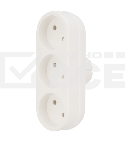 Тройник электрический линейный 6-10 А без заземления белый Rexant