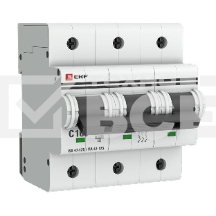 Выключатель автоматический модульный 3п C 100А 15кА ВА 47-125 EKF mcb47125-3-100C