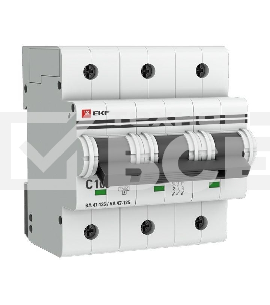 Выключатель автоматический модульный 3п C 100А 15кА ВА 47-125 EKF mcb47125-3-100C