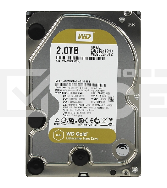 Жесткий диск WD Original SATA-III 2Tb WD2005FBYZ Gold (7200rpm) 128Mb 3.5