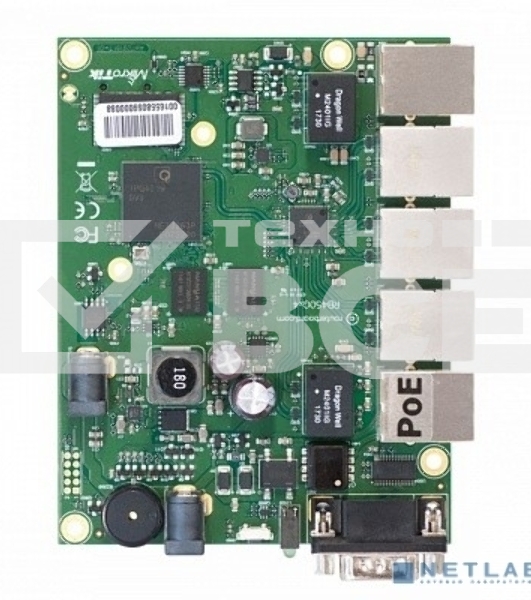 Плата маршрутизатора RB450Gx4 без корпуса RouterBOARD 450Gx4 with four core 716MHz Atheros CPU, 1 GB RAM, 5 Gigabit LAN ports, PoE OUT on port #5, RouterOS L5 {20}
