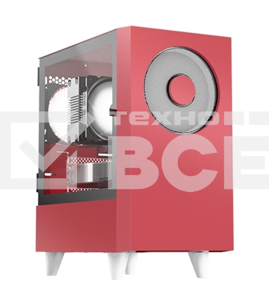 Корпус WIZMAX EM1 Woofer, mATX, mITX красный, Mini-Tower, без БП, TG, 1x160mm + 1x120mm LED, 1xUSB-A 3.0 + 2xUSB-A 2.0