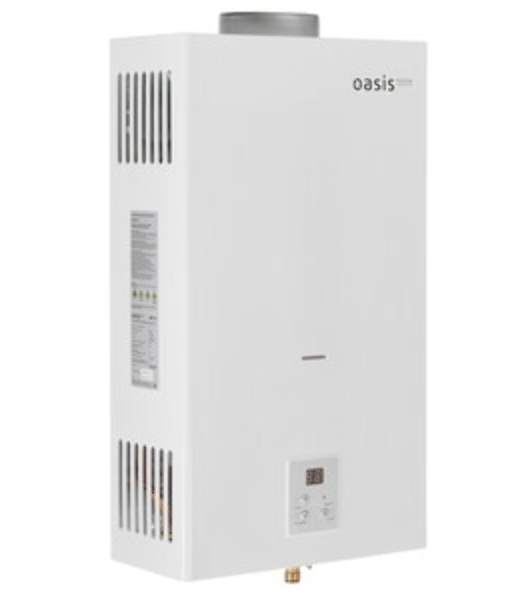 Водонагреватель газовый OASIS Home MW-12 белый, проточный, 12 л/мин, 24 кВт