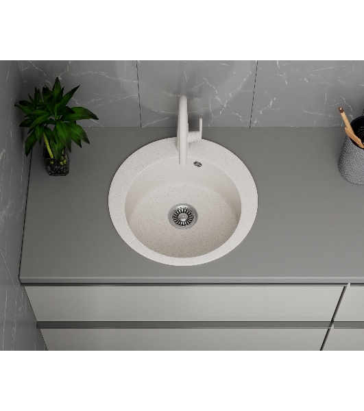 Мойка для кухни BAU Dream Pro D 48, без выпуска, белый песок