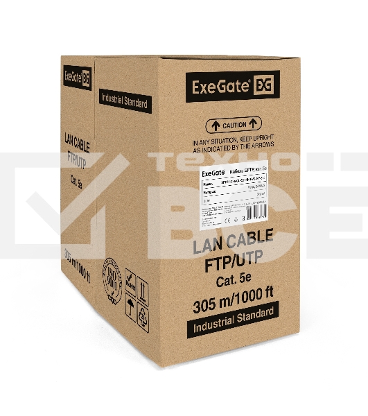 Кабель ExeGate SFTP 4 пары кат.5e медь, 24AWG, экран, бухта 305м, серый, PVC