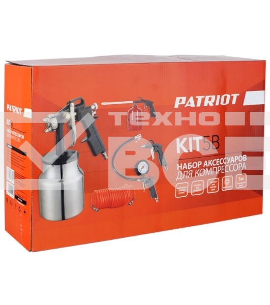 Набор пневмоинструмента PATRIOT KIT 5В5пр. краскопульт с н.баком пистолеты шланг5м пульверизатор