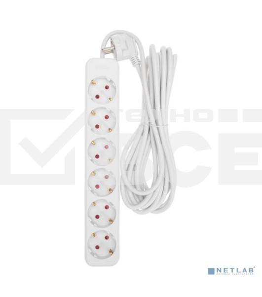 Удлинитель STANDARD 6 гнезд, 5м, 3х1,0мм², с/з, белый REXANT