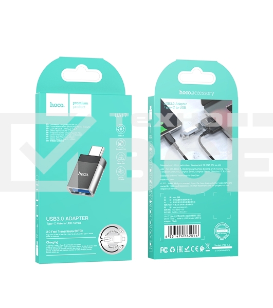 Переходник USB3.0 OTG Hoco Type-C(M)/AF, UA17, черный, коробка