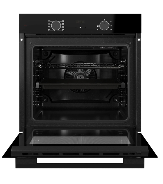 Духовой шкаф Monsher MOE 6008 Noir, 60 см, объем 80 л, утапливаемые переключатели, механический таймер, 2 стекла в дверце, 8 режимов, телескопические направляющие (на 1 уровень), энергоэффективность А, черный
