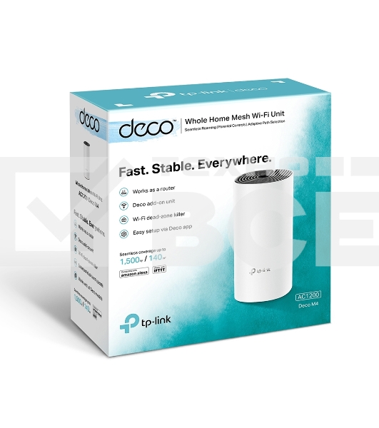 Домашняя Mesh TP-Link Wi-Fi система Deco M4 (1-Pack), 1167Мбит/с (5 ГГц: до 867 Мбит/с + 2,4 ГГц: до 300 Мбит/с),  2 порта 1000 Мбит/с, 2 встроенные антенны на каждом модуле Deco