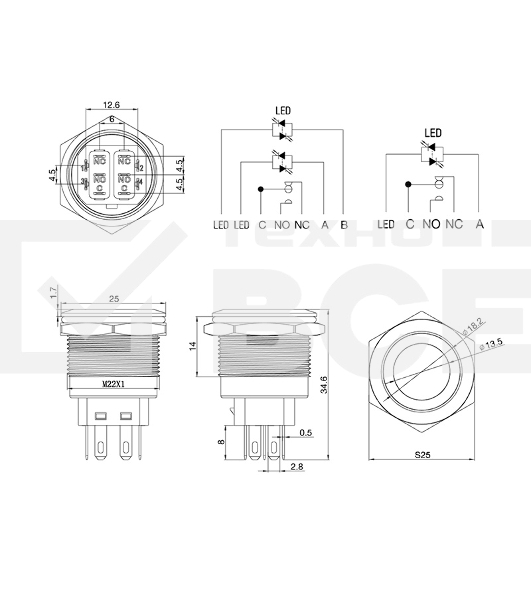 Кнопка  антивандальная Ø22 250В Б/Фикс (6с) (ON)-OFF/(OFF)-ON подсв/зеленая  Rexant