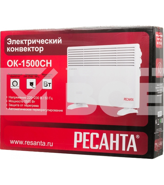 Конвектор Ресанта ОК-1500СН белый, 1500 Вт, 15 м2, термостат