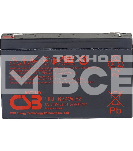 Аккумулятор 6V 9Ah CSB HRL634W (HRL634WF2FR) клеммы F2  , огнеупорные