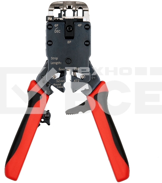 Инструмент обжимной Hyperline HT-3008AR для RJ-45/RJ-12/RJ-11 (упак:1шт) черный/красный