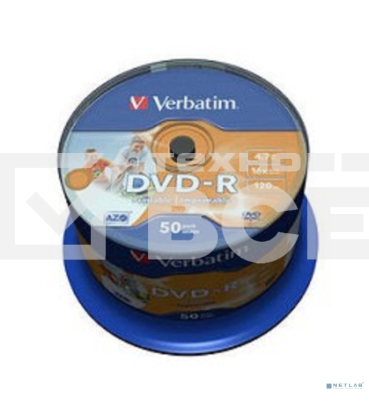 Диск DVD-R Verbatim 4.7Gb 16x Cake Box (50шт) Printable (43533)