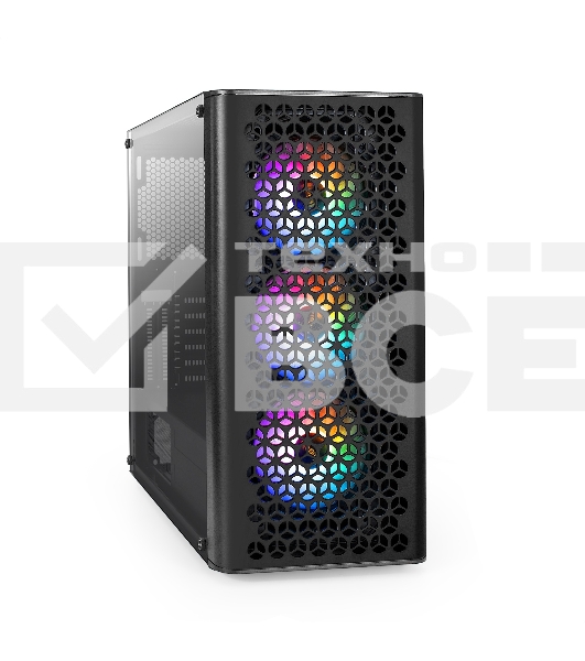 Компьютерный корпус Miditower ExeGate EVO-9202 (ATX, без БП, с окном, 1*USB+1*USB3.0, аудио, 3 вент. 12см с RGB подсветкой)