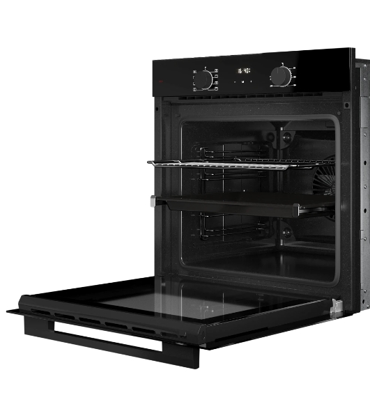 Духовой шкаф Monsher MOE 6008 Noir, 60 см, объем 80 л, утапливаемые переключатели, механический таймер, 2 стекла в дверце, 8 режимов, телескопические направляющие (на 1 уровень), энергоэффективность А, черный